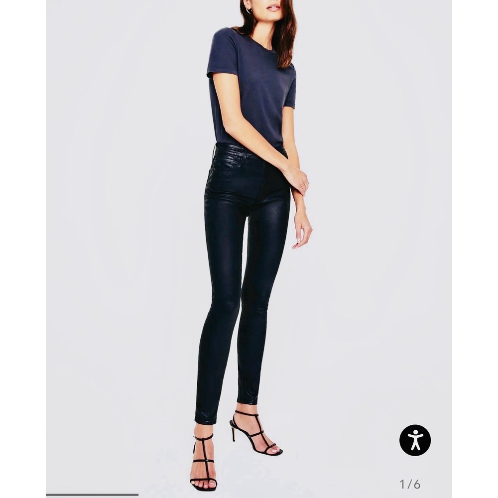 AG Adriano Goldschmied Farrah High Rise Skinny Black Leatherette Jeans 25R - Picture 3 of 13